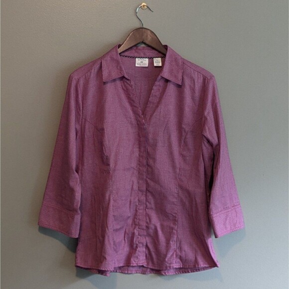 Riders By Lee Size Large Red Top Womens Button Up Check Shirt Easy Care L LS - Picture 1 of 3